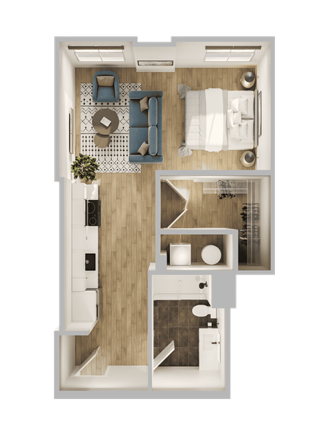 Floor plan for studio, 1 bath, 461 sqft